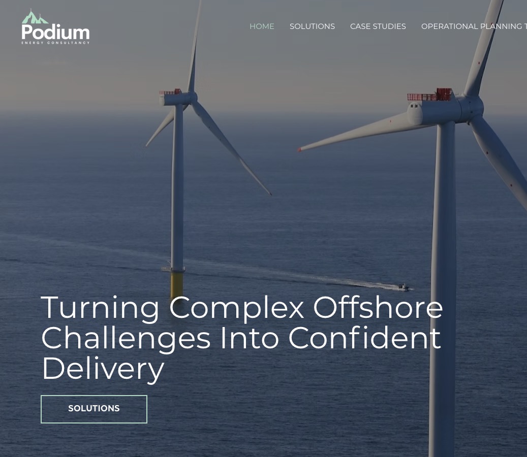 Podium Energy homepage — offshore wind project consultancy